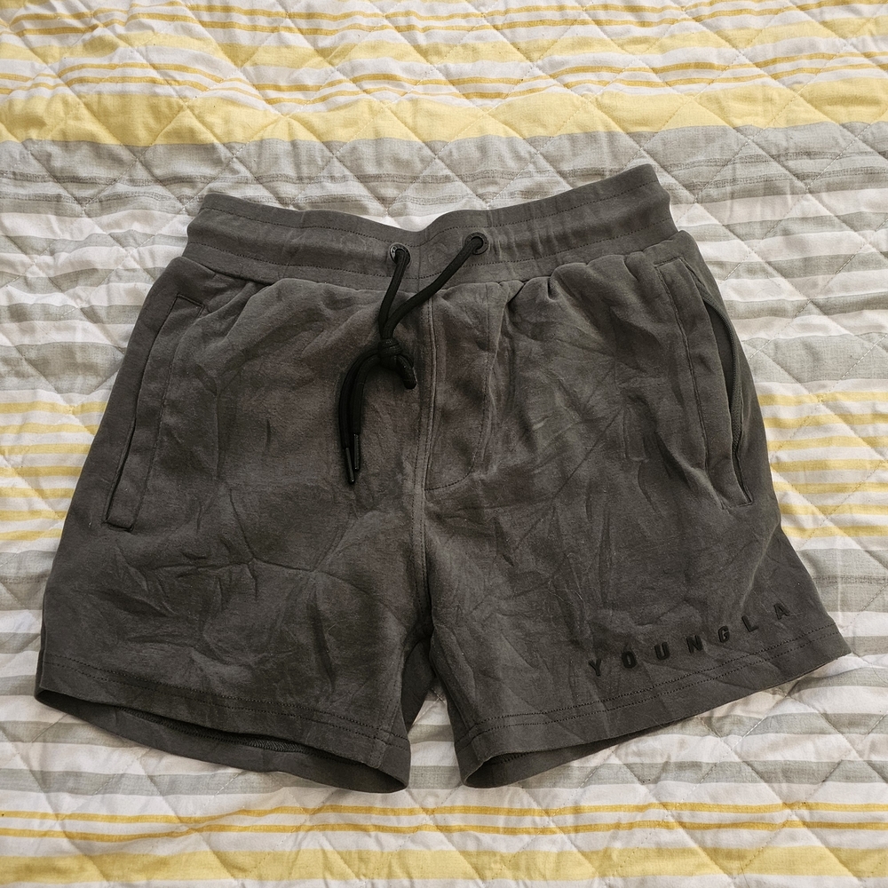 YoungLA Green Cotton Medium Athletic Shorts